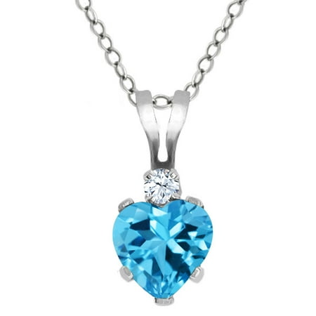 0.59 Ct Heart Shape Swiss Blue Topaz White Topaz 925 Sterling Silver Pendant