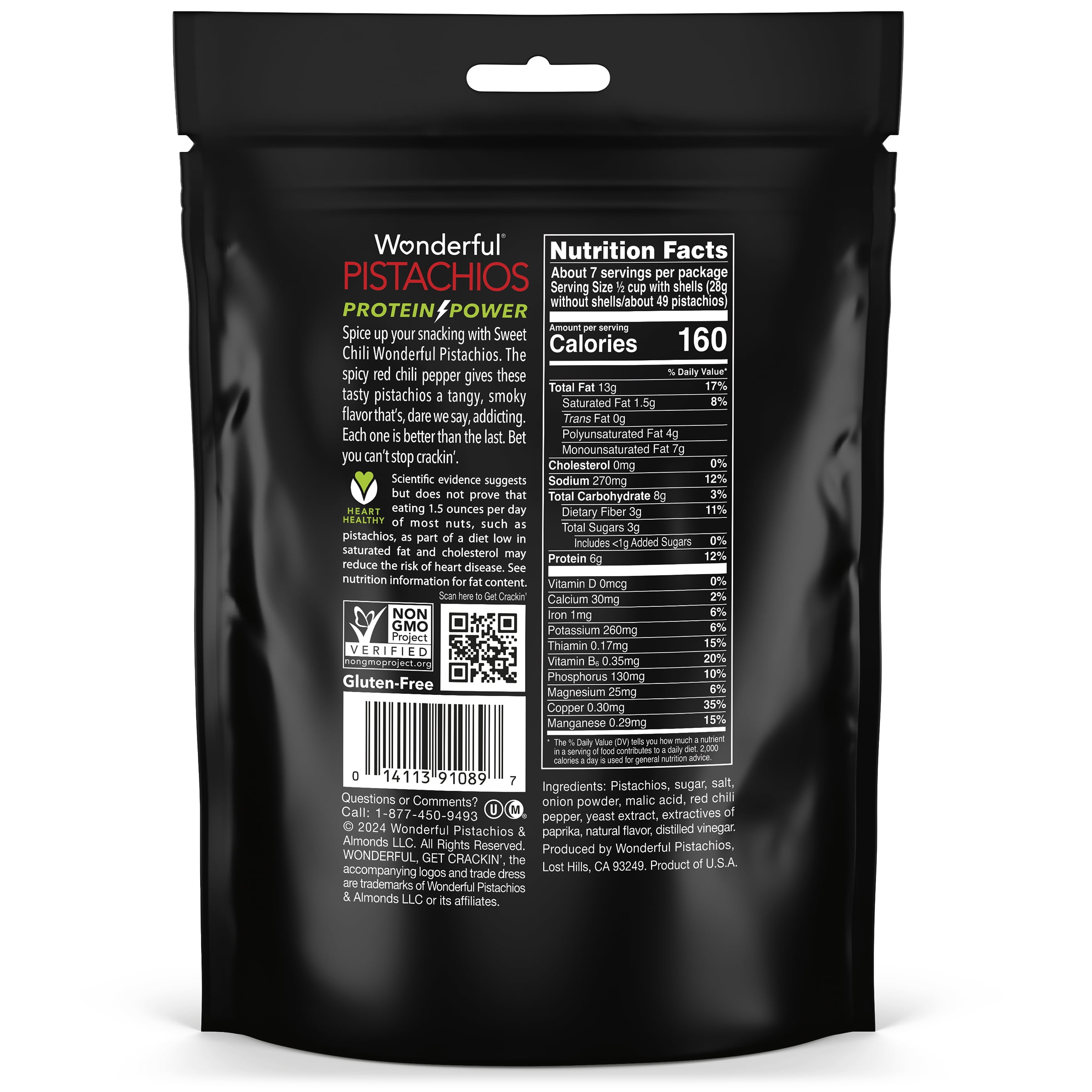(5 pack) Wonderful Pistachios In-Shell Sweet Chili, 14 Ounce Resealable Bag