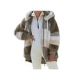 thumbnail image 1 of FOCUSNORM Women Contrast Color Hooded Coat Long Sleeve Zip-up Plush Tops, 1 of 4