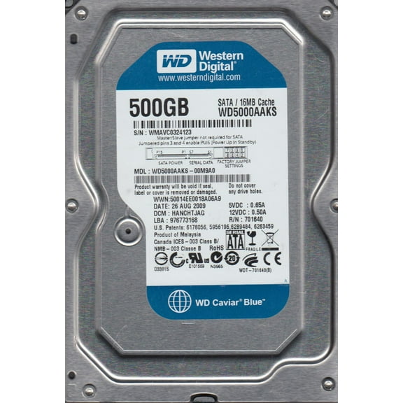 WD5000AAKS-00M9A0, DCM HANCHTJAG, Western Digital 500GB SATA 3.5 Hard Drive