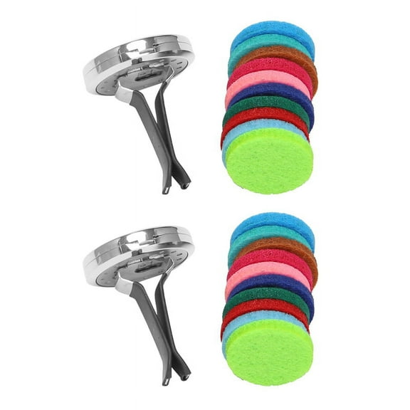 2Pcs Car Aromatherapy Essential Oil Diffuser with 20 Replacement Felt Pads Air Freshener Vent Clip
