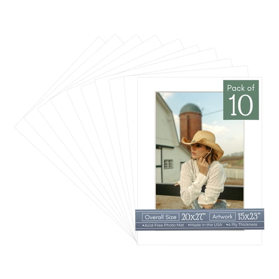 Textured White Picture Frame Mat for 20x27 Frames - Fits 15x23 Photos - 10 Mats