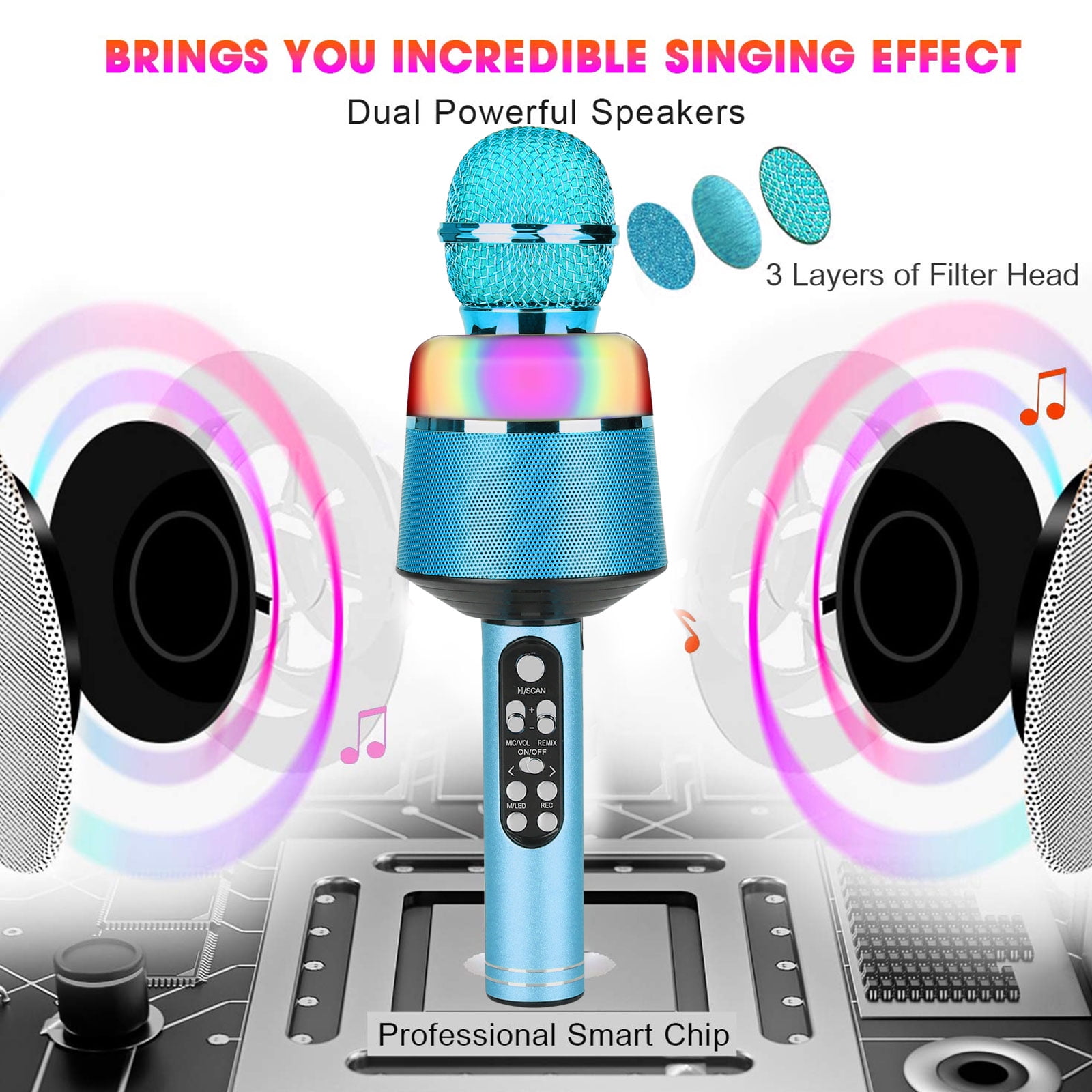 LNKOO Karaoke Bluetooth Wireless Microphone , 5 in 1 Portable Singing Machine Speaker for Android/iPhone/PC, Portable Microphone for Kids, Best Gifts Toys for Kids, Girls, Boys and Adults