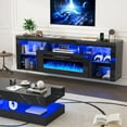 thumbnail image 5 of 71'' Floating Fireplace TV Stand for 75/85''TV with 40'' Fireplace, LED Modern Black High Gloss Entertainment Center w/lights, Power Outlet, Adjustable Shelf, 2-Tier TV Console Cabinet with Storage, 5 of 9