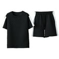thumbnail image 2 of TIMIFIS Ensemble Court pour Hommes Noir Tenue 2 Pcs Survêtement Manches Courtes Mode Décontractée Boutons Imprimé Plage Col Rabattu Ensemble Manches Courtes - Automne, 2 of 4