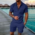 thumbnail image 2 of RUTAYY Men's Outfits Casual Solid Color 2 Piece Turndown Collar Zipper Short Sleeve Tops Drawstring Shorts Relaxed Holiday Clothing Sets, 2 of 6