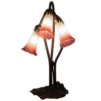 Meyda Tiffany 14813 Pink/White Pond Lily - 3 Light Accent Lamp   Mahogany Bronze Finish with Pink/Mauve/White Glass