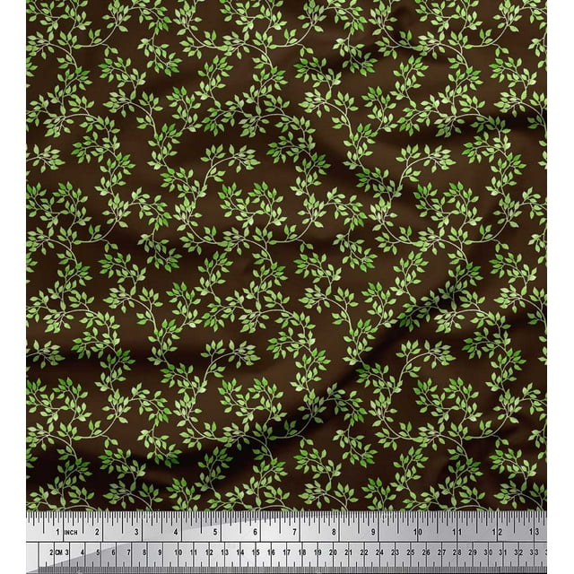 Soimoi Brown Moss Georgette Fabric Leaf Decor Fabric Printed Yard 44 Inch Wide