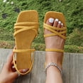 thumbnail image 5 of Xfvqtps Women Strappy Sandals Flat Slip on Open Square Toe Crisscross Summer Sandals Casual Shoes Walking Sandals, 5 of 9