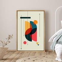 PixonSign Framed Canvas Print Wall Art Abstract Semi Circle Midcentury Art Geometric Shapes Illustrations Modern Art Contemporary Multicolor Ultra for Living Room, Bedroom, Office - 16"x24" Natural