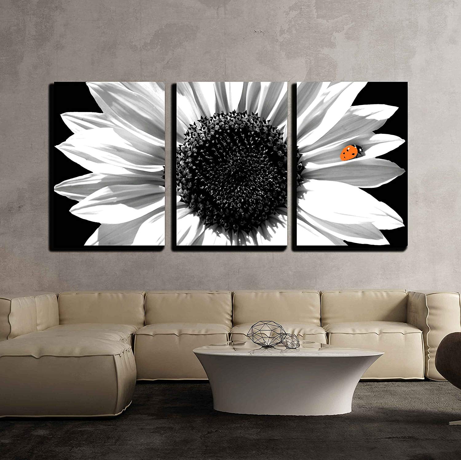 Wall12 Sunflower in Black and White - Canvas Art Wall Decor - 12"x12"x12  Panels