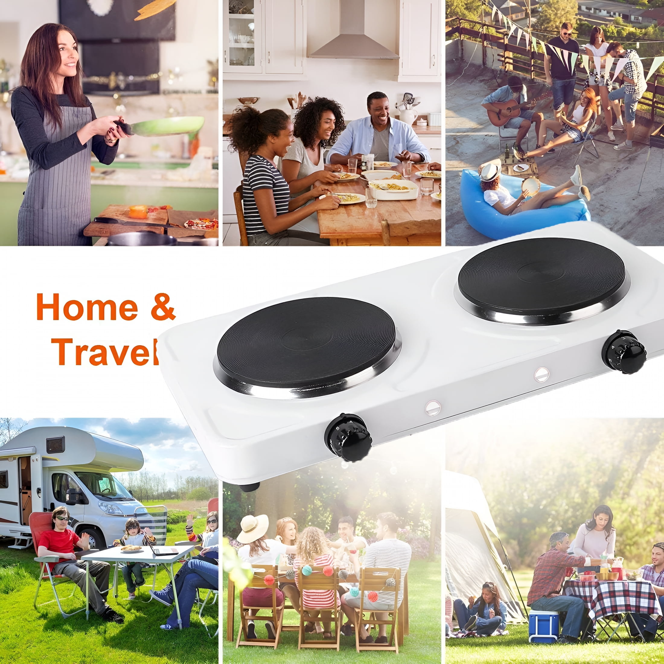 HIBIBUD 2000W Portable Electric 2 Burner Hot Plate Kitchen Cooktop Cooking Stove for Camping Picnics