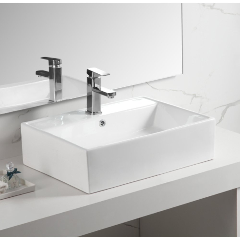 Bathroom Vessel Sink Rectangular Ceramic Art Basin White Above Counter