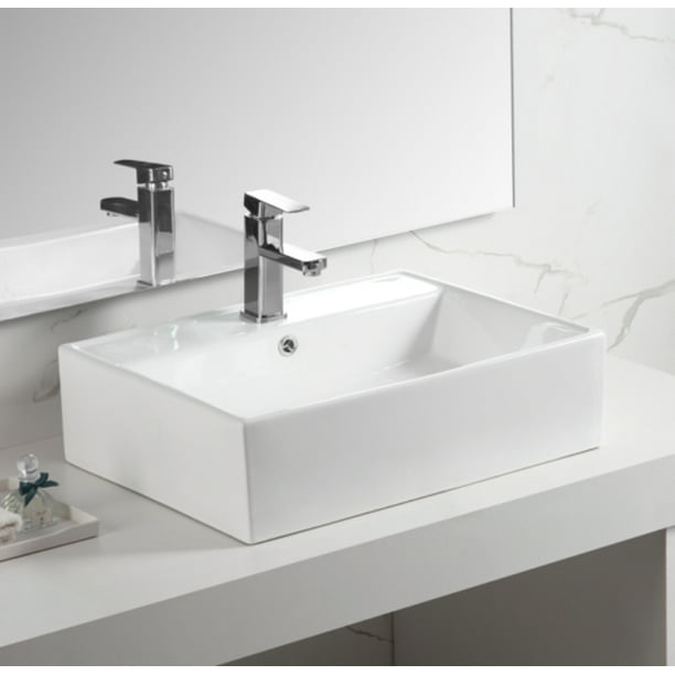 Bathroom Vessel Sink Rectangular Ceramic Art Basin White Above Counter
