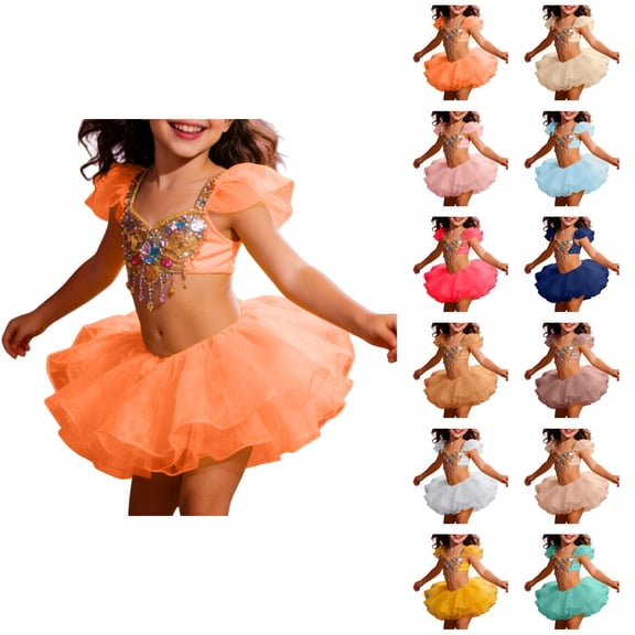 Sparkly Ballet Tutu Skirt, Girls Leotard Dress with Sequin Top & Strap, Dance Performance for Recital Party Play