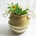 thumbnail image 4 of Storage Basket Foldable Laundry Straw Patchwork Wicker Rattan Belly Garden Flower Pot Planter Handmade Basket, 4 of 6