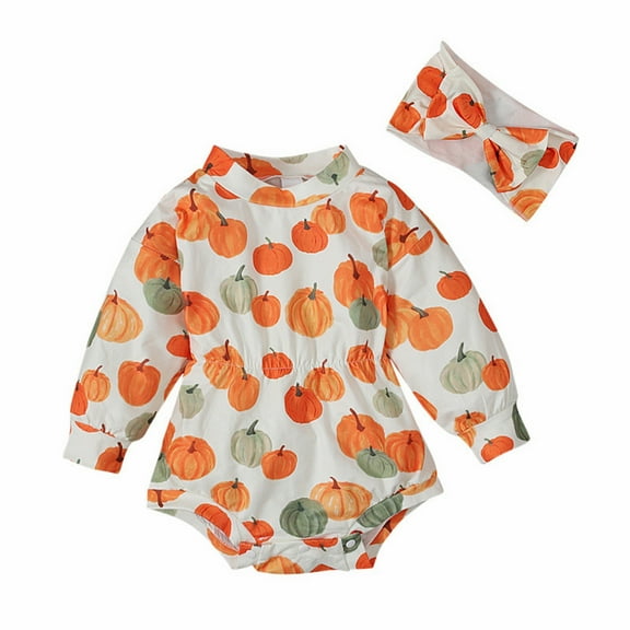 Generic Halloween Baby Girls Boys Outfit Toddler Pumpkin Sweatshirt Romper Long Sleeve Fall Winter Clothes for Holiday（3-6 Months Red）