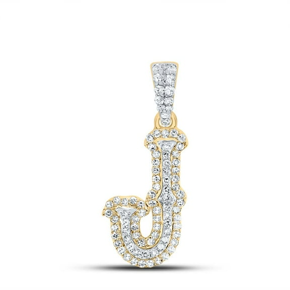 10K Yellow Gold Real Diamond Block Font Pointed Letter Initial J Pendant 1/4 CT