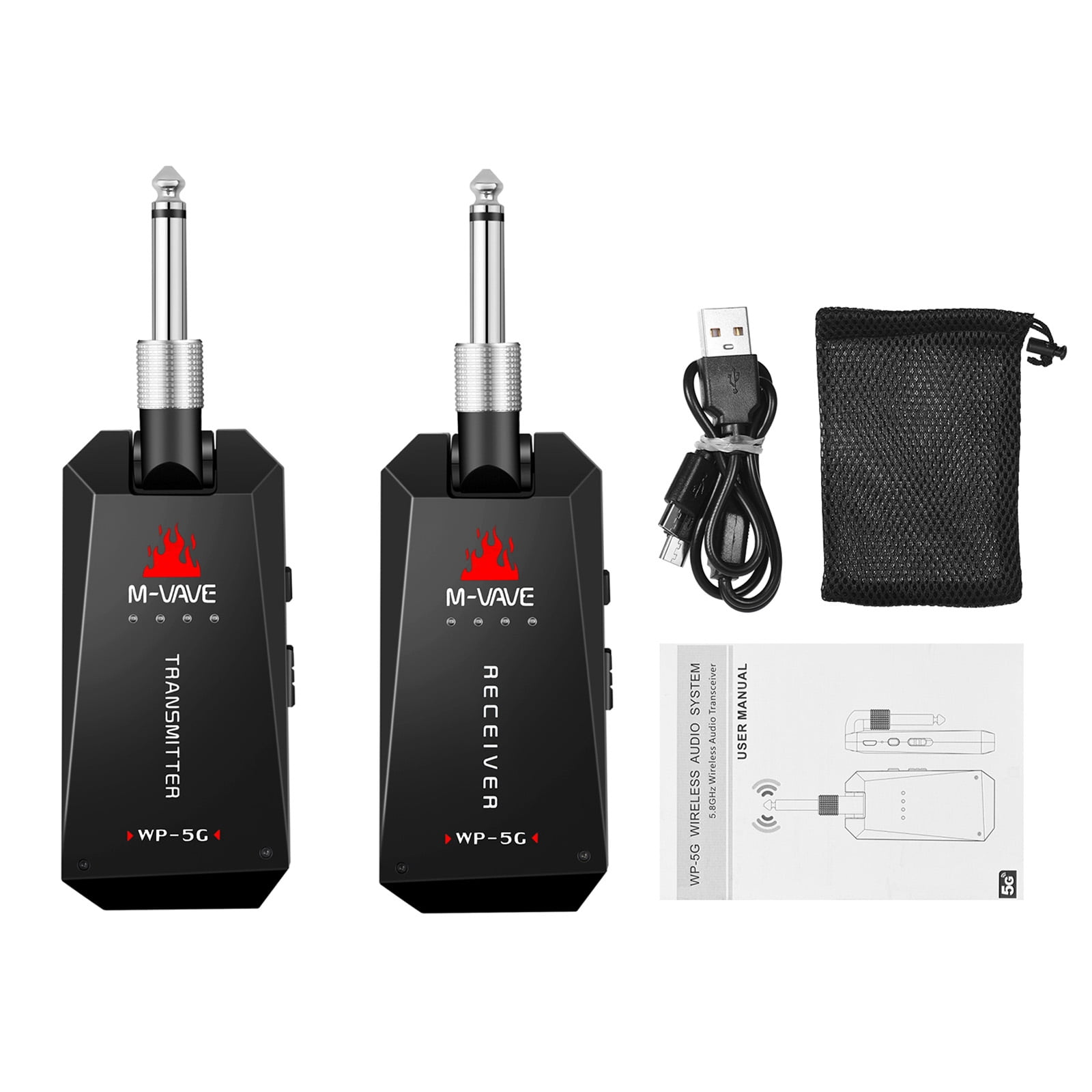 M-VAVE Wireless Guitar System WP-5G Rechargeable Audio and Receiver for Electric Bass Guitars ISM Band Amplifier Accessories