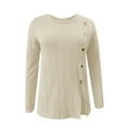 thumbnail image 4 of LowProfile Shirts for Women Long Sleeve Casual Tops Round Neck Solid Button Split Top Winter Fall T-Shirts, 4 of 4