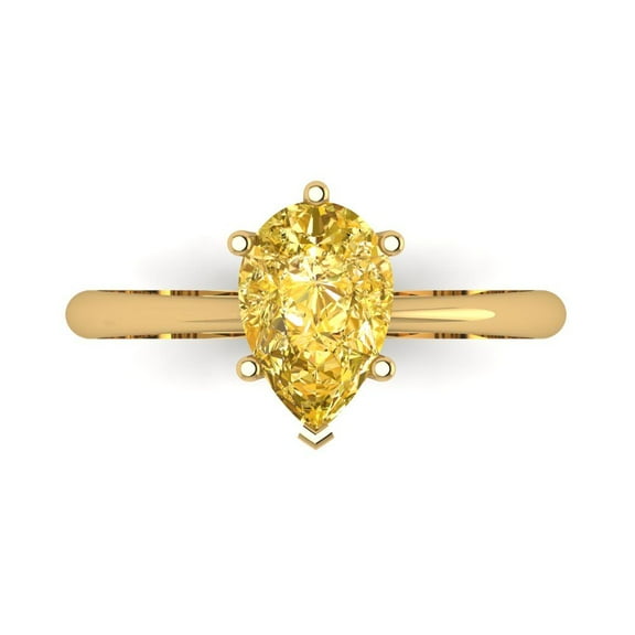 Solitaire Engagement Ring for Women - 1.5ct Simulated Yellow Diamond in 14K Yellow Gold Promise Ring