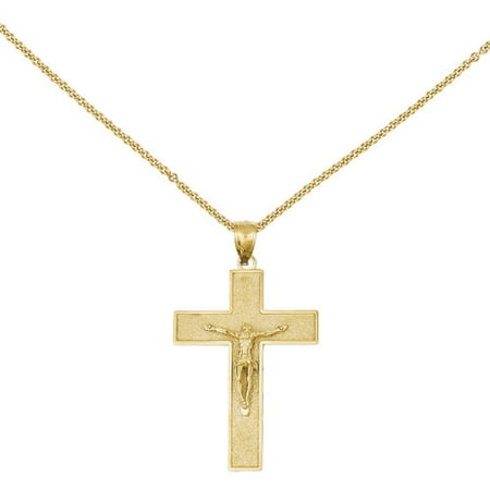 14kt Yellow Gold Textured Crucifix Latin Cross Pendant