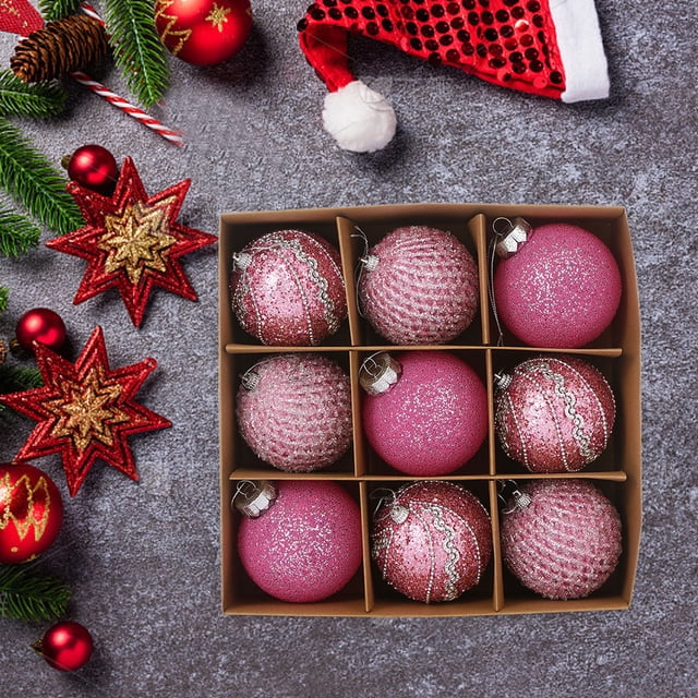 Adornos navideños, bolas navideñas de 8 cm, juego de 9 piezas, bolas navideñas con lentejuelas y encaje, bolas decorativas navideñas, bolas de regalo navideñas, decoración para árbol de Navidad, juego