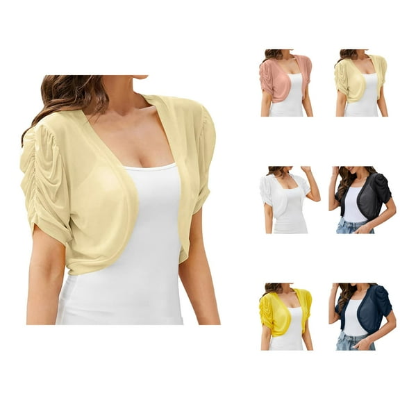 Bolero Shrug Cardigans for Women 2025 Summer Lightweight Short Pleated Sleeve Open Front Cropped Cardigan