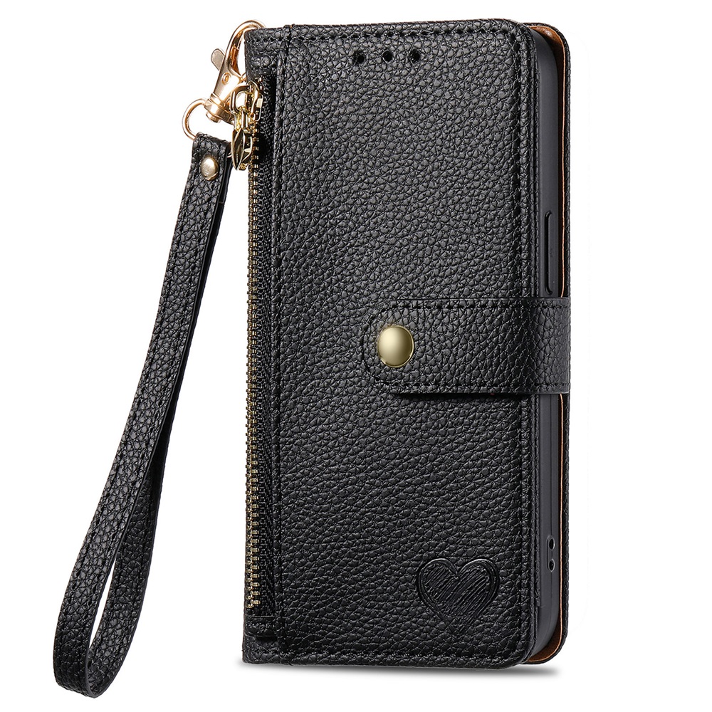 For iPhone 12 Pro Leather Phone Case Wallet Zipper Pocket Pouch Folio Flip Cover Kickstand, Multi Anti-theft Card Holder Cash Slot, Double Magnetic Buckle, Wrist Lanyard,Black,For iPhone 12 Pro