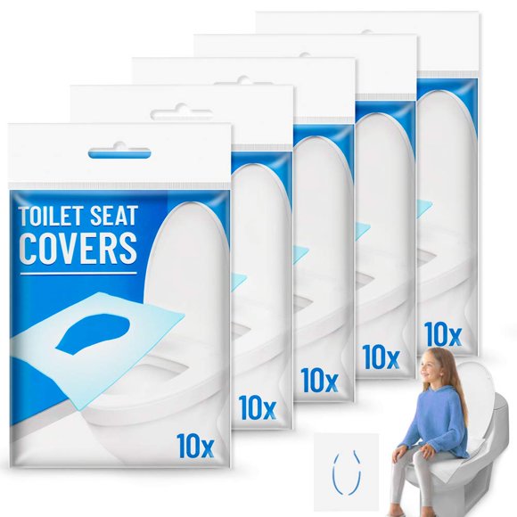Protege WC Jetable, 50PCS - Protèges Cuvette WC Jetables, BIODEGRADABLES, 100% ANTI-BACTÉRIEN, Hygiène aux Toilettes Garantie Grâce aux Couvre-Sièges WC Papier pour Voyage, Toilettes Publiques