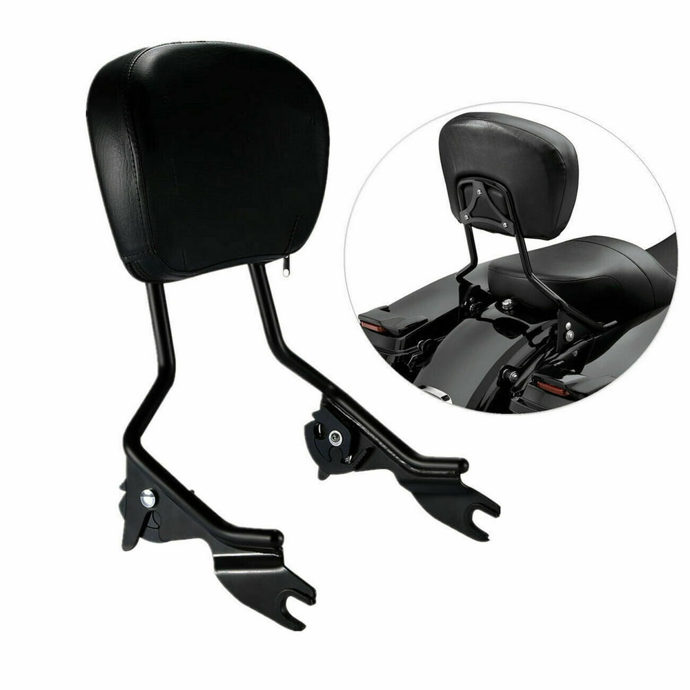 Black Adjustable Detachable Passenger Seat Pad Backrest Sissy Bar
