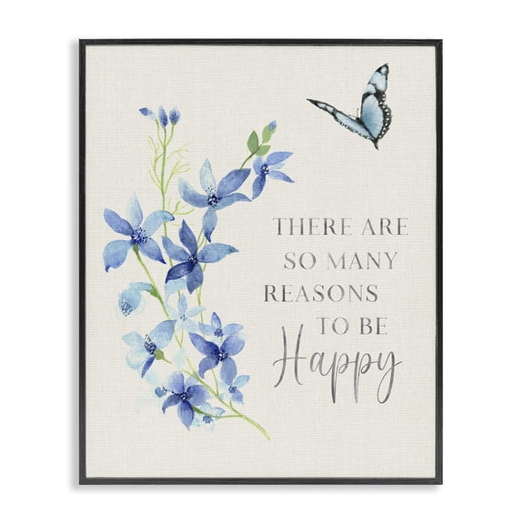 Stupell Industries Reasons To Be Happy Floral Inspirational Painting Black Framed Art Print Wall Art, 11 x 14