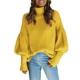 thumbnail image 1 of Gibobby Suéter de Mujer de cuello para mujer, manga larga de murciélago, dobladillo asimétrico, suéter informal, tops de punto (Amarillo, XL), 1 of 5