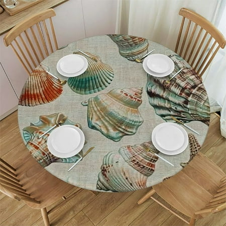

Qlo0ole Rustic Coastal Round Tablecloth Fitted Table Cover with Elastic for Round Tables Nautical Table Cloth Outdoor Dinning Party Waterproof Tablecloths 31-35