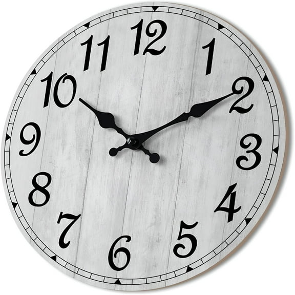 LAMIRO Wall Clock 14",Gray Wall Clocks Battery Operated Silent Non Ticking,Vintage Rustic Wooden Clocks Decorative for Kitchen Bathroom,Living Room,Bedrooms,Dining Room,Office (14")