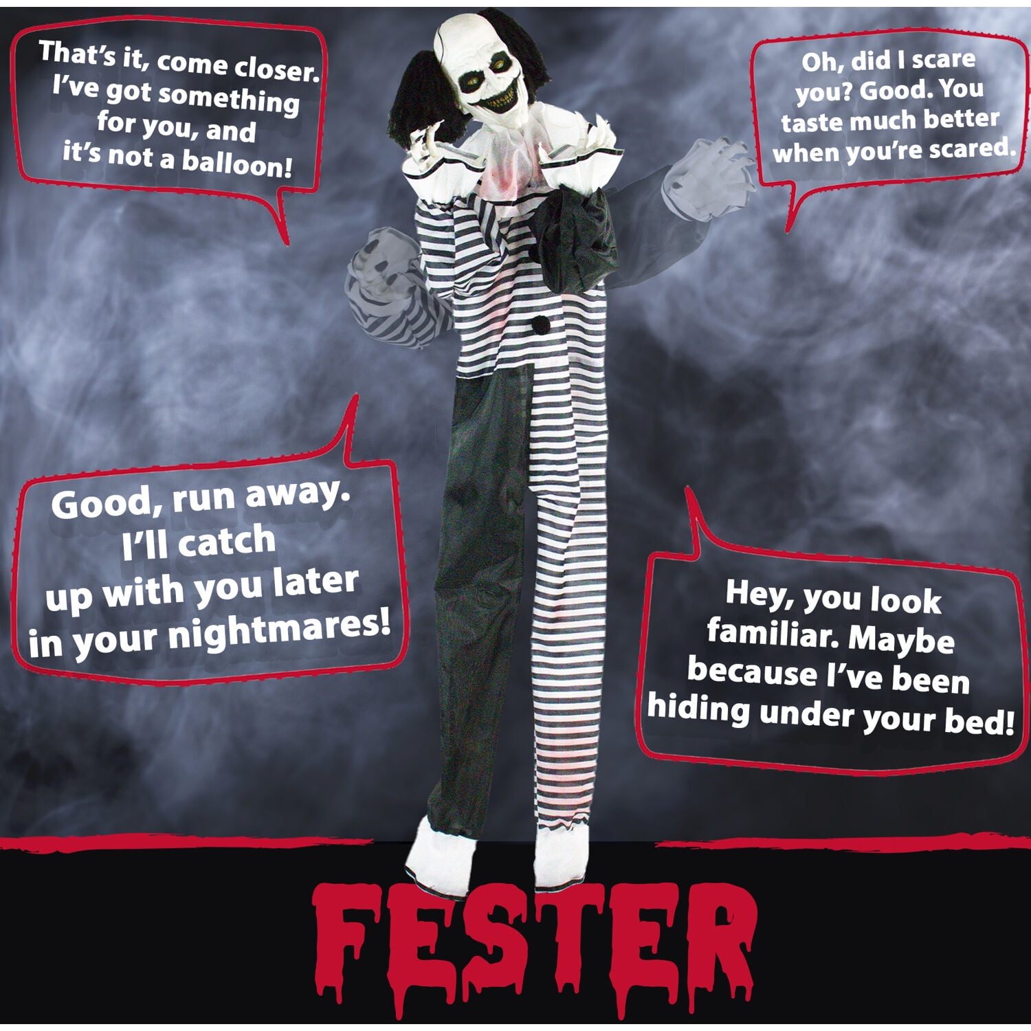 Haunted Hill Farm 75" Clown Animatronic with Lights and Sound, Halloween Decor HHCLOWN-11FLSA