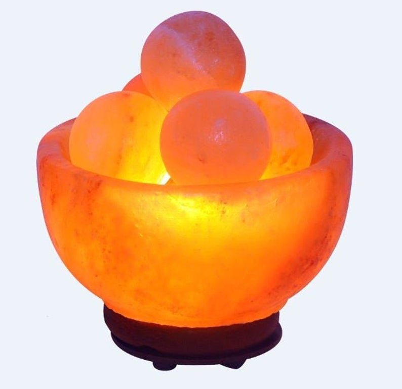 Himalayan Pink Salt Bowl Lamp With 5 Massage balls, Pure & Authentic