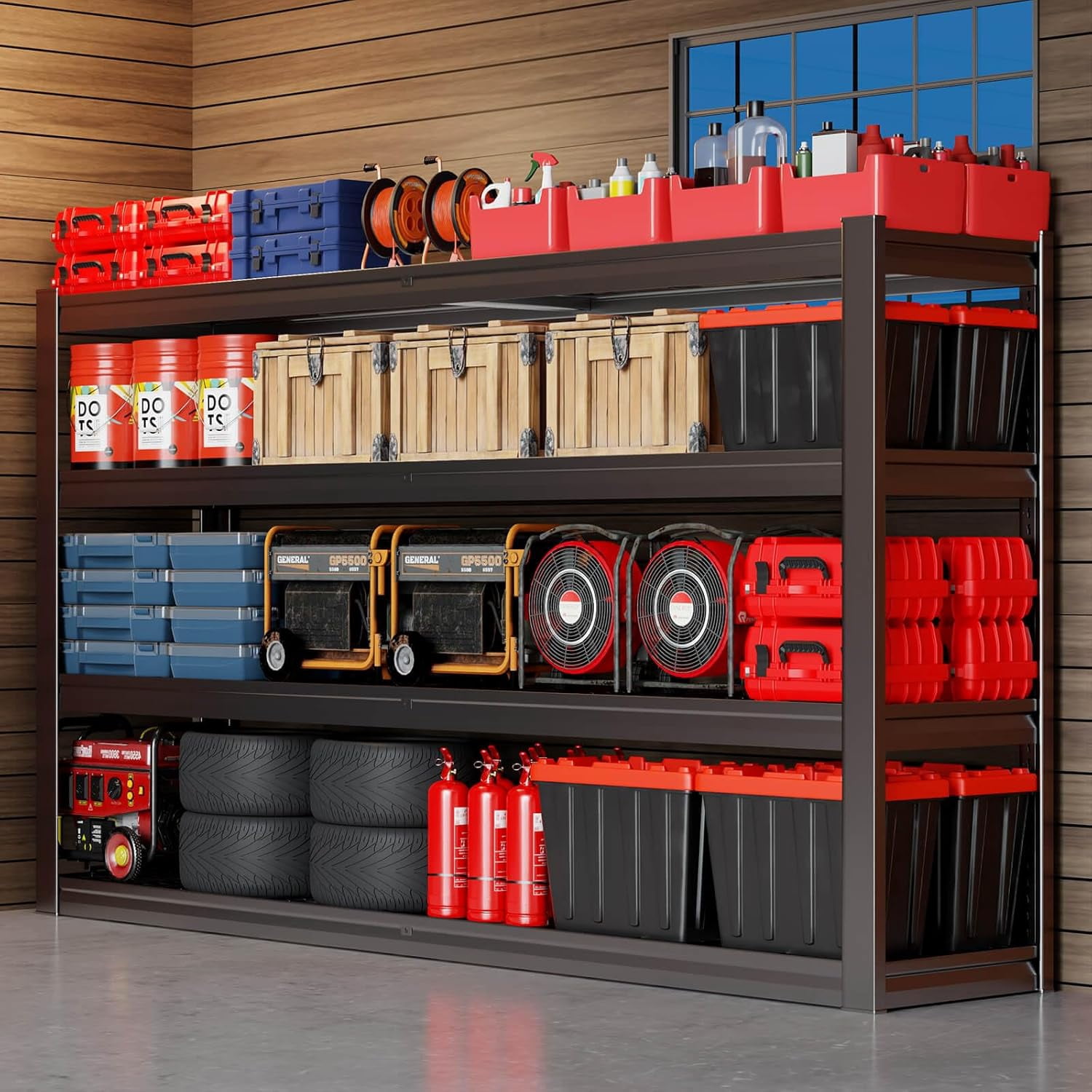 PMKES 67" Wide Garage Shelving Unit, 30" D Heavy Duty Garage Storage Shelves,3500 LBS Capacity, Industrial Adjustable Shelves for Basement Warehouse