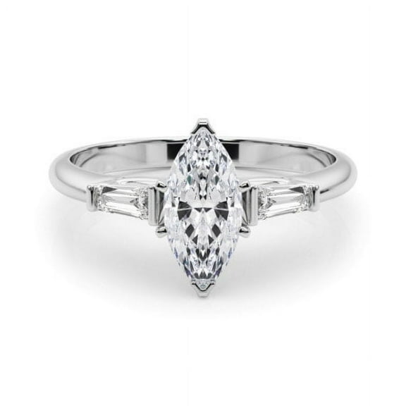 Alor Jewel Prong Set Three Stone Ring - 1.9 Ct Marquise Cut Lab Created Diamond Engagement Ring - 14K White Gold Over Rings - Perfect Proposal Ring - Stunning Jewelry for Special Occasion