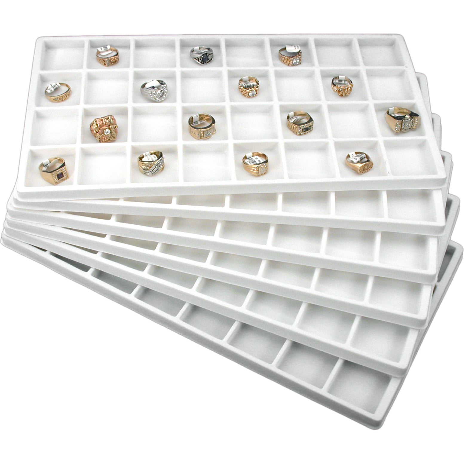 5 White 32 Slot Jewelry Coin Display Travel Tray Inserts
