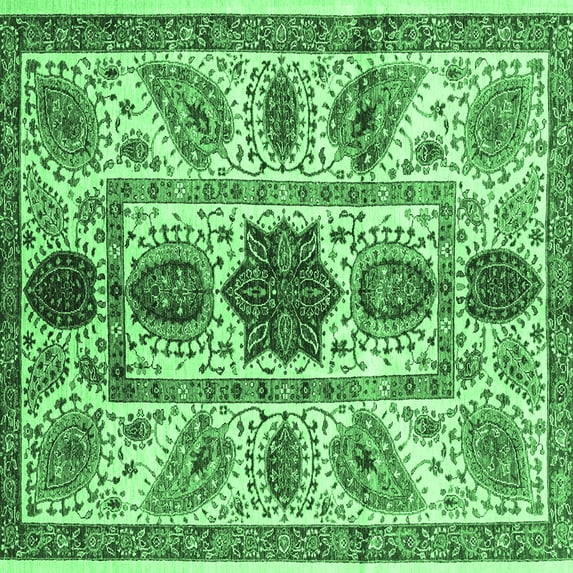 Ahgly Company Indoor Square Abstract Emerald Green Modern Area Rugs, 3' Square