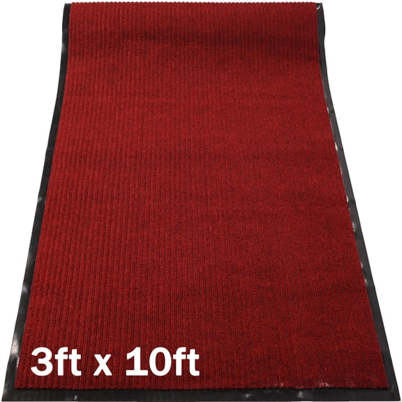 WANLISELL 3 x 10 ft Commercial Rug, Non-Slip Runner Rug Entrance Mat with Rubber Backing, Indoor Outdoor Utility Rug for High Traffic Areas, Dark Red