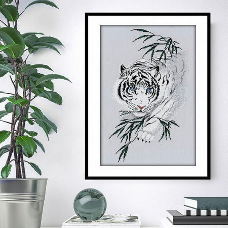 UPC: 4680021533228 | Counted Cross Stitch Kit White Tiger 1438 Needlework Easy Animal By Oven Canvas Cotton Gray Black Needle