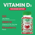 thumbnail image 3 of Human Beanz Vitamin D3 Jelly Beans 2000 IU, Immune Support & Bone Health for Adults, Vegetarian D3 Supplement, Gluten-Free Non-GMO Kosher Halal, 120 Strawberry Gummies, 3 of 9