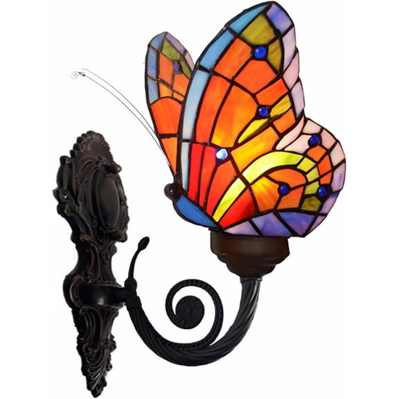 Artistic Style Wall Sconce, Butterfly Stained Glass Bedside Wall Lamp for Living Room Bedroom Bathroom Hallway Decorative ,F