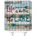 thumbnail image 3 of Rustic Lake Cabin Shower Curtain Camping Lake House Relax Words Inspirational Quote Vintage Wooden Board Barn Door Plank Country Lakeside Lodge Cottage Camp RV Decor Fabric Bath Curtain with Hook, 3 of 3