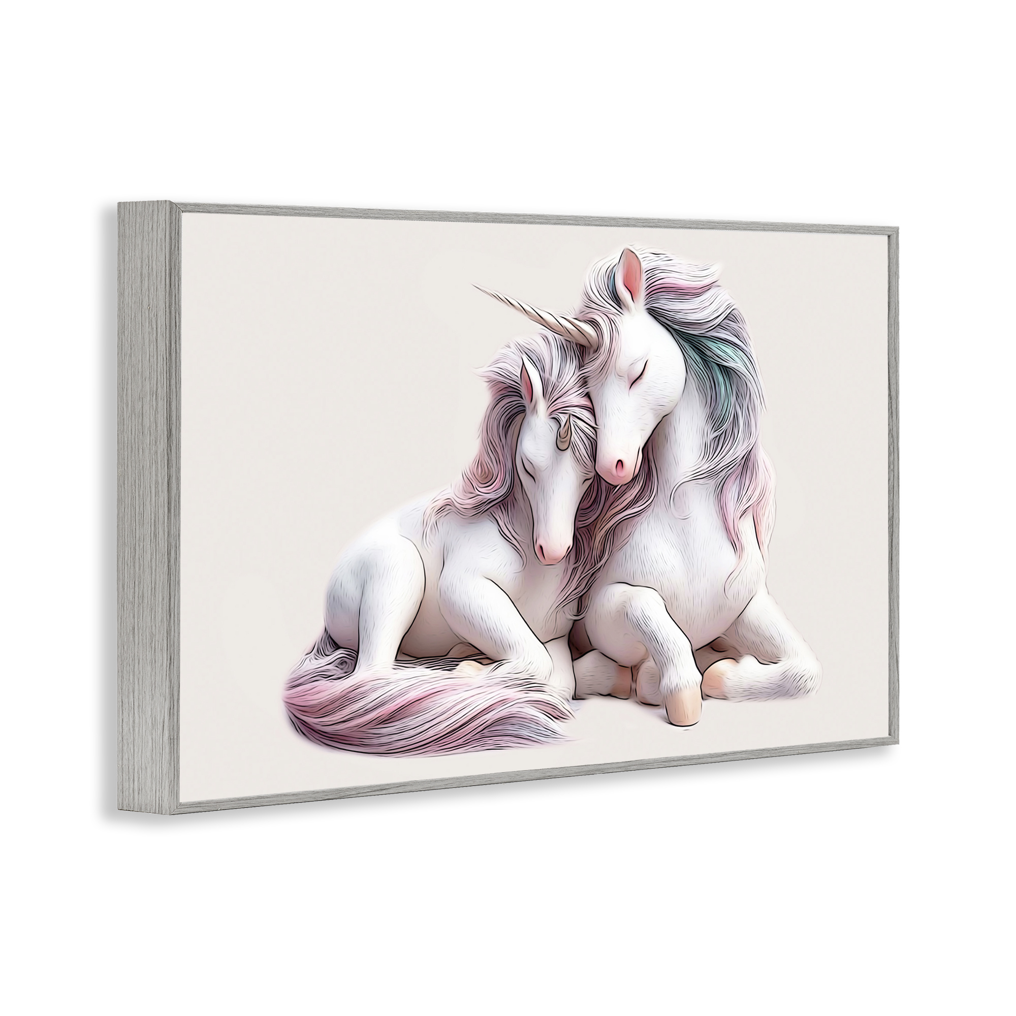 Stupell Industries Hugging Unicorn Pair Animals & Insects Painting Gray Framed Art Print Wall Art, 30 x 20
