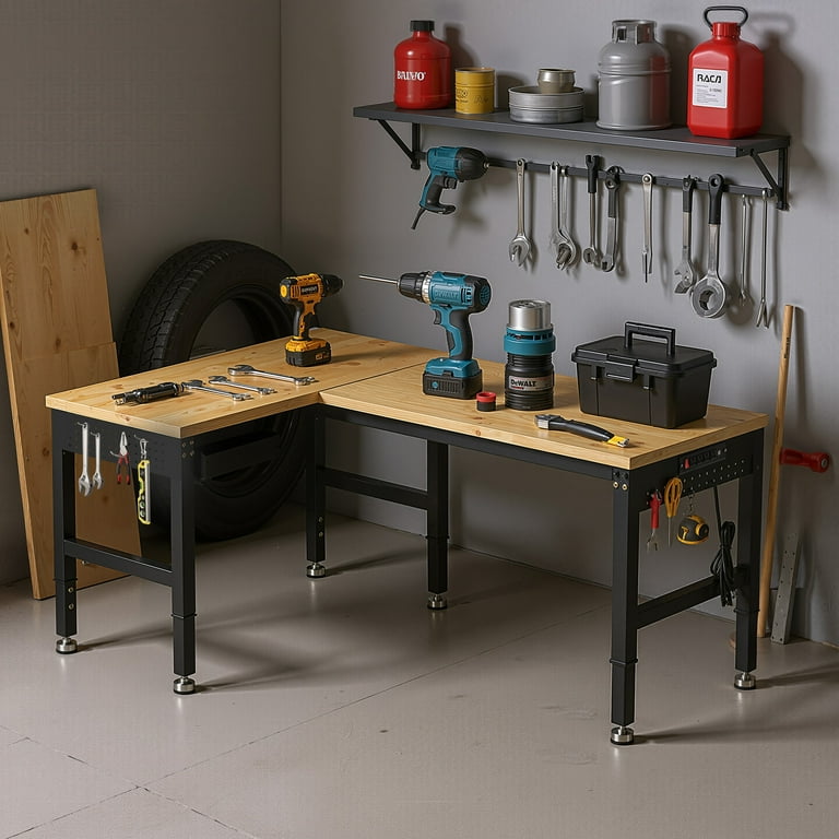 MUWOOD 96-inch L-Shaped Heavy-Duty Workbench with Adjustable