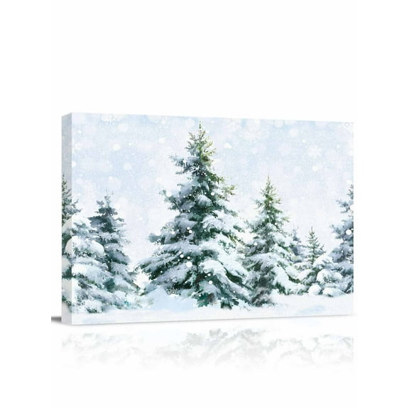 Christmas Tree Canvas Print Wall Art Winter Snow Scene Pine Trees Forest Farmhouse Pictures Painting Morden Artwork for Living Room Bedroom, Ready to Hang - 12"x16"