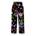 thumbnail image 2 of Pantalon Large Noir pour Femmes, Pantalon Fluide en Lin pour Femmes, Pantalon d'Été pour Femmes, Pantalon Rétro Imprimé Ample avec Poches Patchwork Décontracté en Coton et Lin, 2 of 5